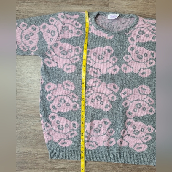 Vintage Arielle Teddy Bear Koala Acrylic Sweater Gray & Pink 80s 90s Kawaii M/L - Picture 14 of 14